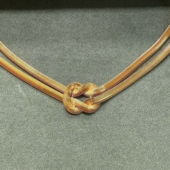 Chunky Gold Triple Strand Knot Necklace Vintage Statement Bold Elegant - Picture 9 of 15